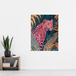 "Artery8 Elegant Pink Leopard in Blue Gold Tropical Jungle Wall Art Print - Size: W18"" x H24""" - thumbnail 4