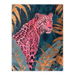 "Artery8 Elegant Pink Leopard in Blue Gold Tropical Jungle Wall Art Print - Size: W18"" x H24""" - thumbnail 1