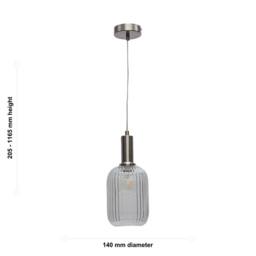 First Choice Lighting Batley - Clear Ribbed Glass Satin Nickel Deco Pendant Fitting - thumbnail 5