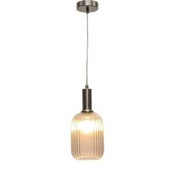 First Choice Lighting Batley - Clear Ribbed Glass Satin Nickel Deco Pendant Fitting - thumbnail 2