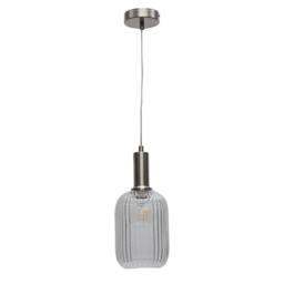 First Choice Lighting Batley - Clear Ribbed Glass Satin Nickel Deco Pendant Fitting - thumbnail 1