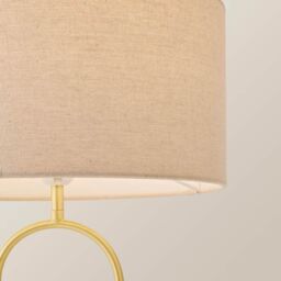 ValueLights Rachel Brushed Gold Arch Marble Base Table Lamp with Natural Shade in Off-White - thumbnail 4