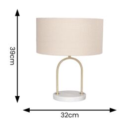ValueLights Rachel Brushed Gold Arch Marble Base Table Lamp with Natural Shade in Off-White - thumbnail 8