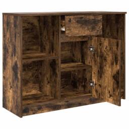 Berkfield Home Sideboard with Drawer Smoked Oak 101x35x76 cm Engineered Wood in Brown - Size: 101 x 35 x 76 cm - thumbnail 5