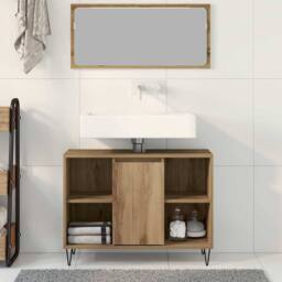 Berkfield Home Give Bathroom Vanity Unit Artisan Oak Engineered Wood Medium in Brown - thumbnail 4