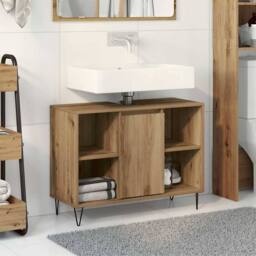 Berkfield Home Give Bathroom Vanity Unit Artisan Oak Engineered Wood Medium in Brown - thumbnail 2