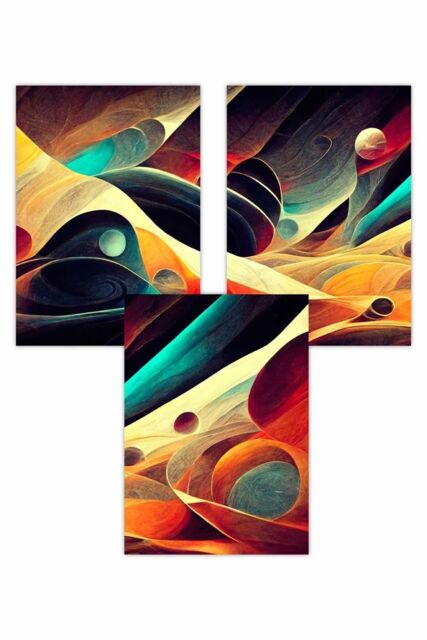 ARTZE Set of 3 Geometric Abstract Bright Orange Blue & Yellow Mars Art Posters - Size: W50 cm x H70 cm - image 1