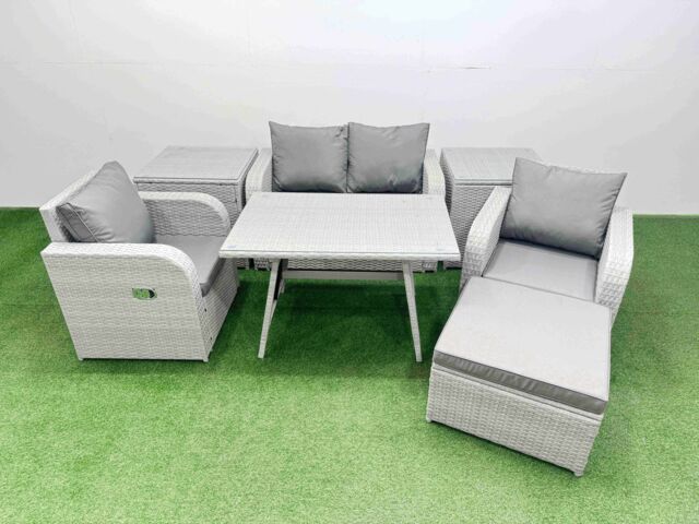 Fimous Light Grey PE Rattan Garden Furniture Set Reclining Chair Love Sofa - image 1