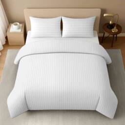 Pamposh Satin Stripes Duvet Cover Set Reversible Bedding Sets in White - Size: Super King - thumbnail 4