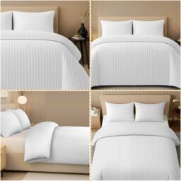 Pamposh Satin Stripes Duvet Cover Set Reversible Bedding Sets in White - Size: Super King - thumbnail 6