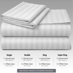Pamposh Satin Stripes Duvet Cover Set Reversible Bedding Sets in White - Size: Super King - thumbnail 8