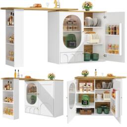 Rolipo 360° Rotating White Bar Table & Kitchen Island Buffet - thumbnail 2