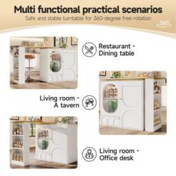 Rolipo 360° Rotating White Bar Table & Kitchen Island Buffet - thumbnail 8