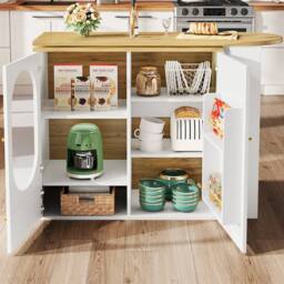 Rolipo 360° Rotating White Bar Table & Kitchen Island Buffet - thumbnail 4