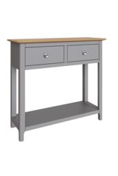 FWStyle Oak 2 Drawer Console Table Dove Grey Large Oak Top Painted Finish - thumbnail 2