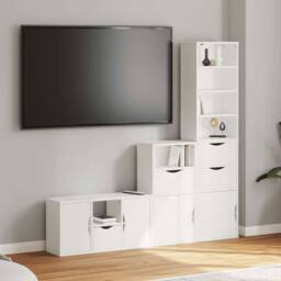 Berkfield Home 4 Piece TV Units with Storage ODDA White Solid Wood Pine - thumbnail 2