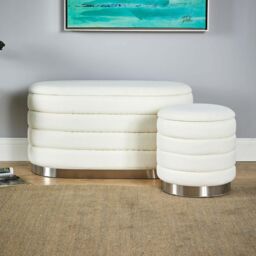 Home Source Set 2 Storage Ottoman Boucle Teddy Fur Footstool Bedroom Bench Storage in White - Size: 2 Pack - thumbnail 5