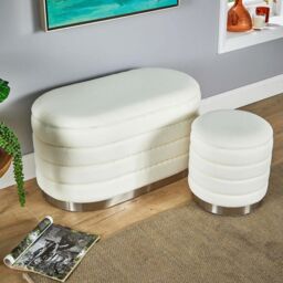 Home Source Set 2 Storage Ottoman Boucle Teddy Fur Footstool Bedroom Bench Storage in White - Size: 2 Pack - thumbnail 2