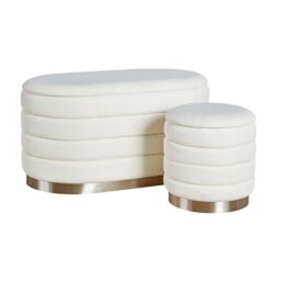 Home Source Set 2 Storage Ottoman Boucle Teddy Fur Footstool Bedroom Bench Storage in White - Size: 2 Pack - thumbnail 3
