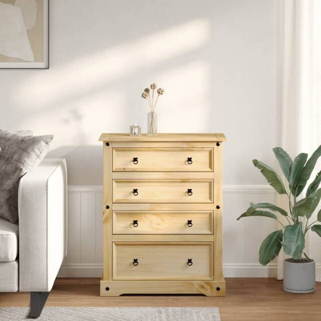 Berkfield Home Beautiful Chest of Drawers Corona 92x48x120 cm Solid Wood Pine in Light Brown - Size: 92 x 48 x 120 cm - image 1
