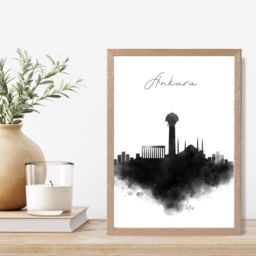 ARTZE Ankara Watercolour Skyline City Framed Print SIZE: A2 with Oak Frame in Black - Size: A4 - thumbnail 2