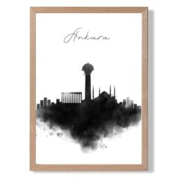 ARTZE Ankara Watercolour Skyline City Framed Print SIZE: A2 with Oak Frame in Black - Size: A4 - thumbnail 1