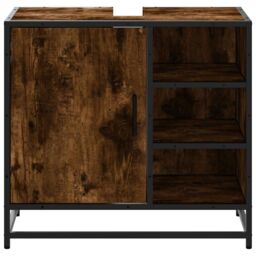 Berkfield Home Bathroom Sink Cabinet Smoked Oak 65x33x60 cm Engineered Wood in Brown - Size: 65 x 33 x 60 cm - thumbnail 5
