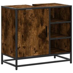 Berkfield Home Bathroom Sink Cabinet Smoked Oak 65x33x60 cm Engineered Wood in Brown - Size: 65 x 33 x 60 cm - thumbnail 2