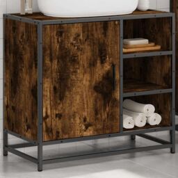 Berkfield Home Bathroom Sink Cabinet Smoked Oak 65x33x60 cm Engineered Wood in Brown - Size: 65 x 33 x 60 cm - thumbnail 4