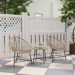 OUTSUNNY Rattan Bistro Set with Acapulco Chairs & Glass Table, Natural in Brown