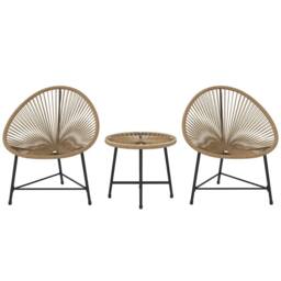 OUTSUNNY Rattan Bistro Set with Acapulco Chairs & Glass Table, Natural in Brown - thumbnail 2
