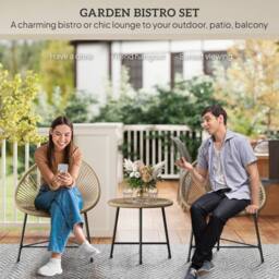 OUTSUNNY Rattan Bistro Set with Acapulco Chairs & Glass Table, Natural in Brown - thumbnail 4
