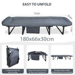 Nordara 180x66x30cm Heavy Duty Foldable Single Guest Bed with Mattress in Grey - Size: 180 x 66 x 30 cm - thumbnail 2
