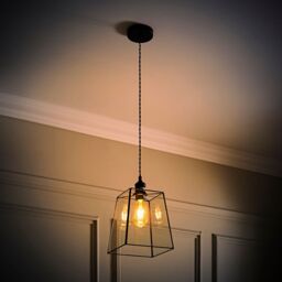 ValueLights Susie Glass Lantern Lamp Shade Drop Ceiling Pendant Light with Bulb in Black