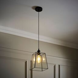 ValueLights Susie Glass Lantern Lamp Shade Drop Ceiling Pendant Light with Bulb in Black - thumbnail 5