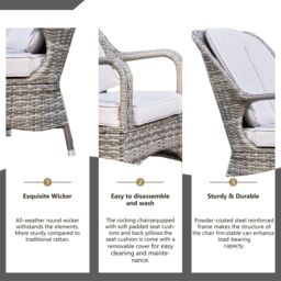 Direct Wicker 3-Piece Outdoor Garden Bistro Set, Grey Rattan Chairs with a Beige Concrete Side Table in Natural - Size: 2 Pack - thumbnail 2
