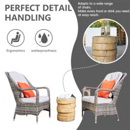 Direct Wicker 3-Piece Outdoor Garden Bistro Set, Grey Rattan Chairs with a Beige Concrete Side Table in Natural - Size: 2 Pack - thumbnail 3
