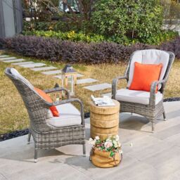 Direct Wicker 3-Piece Outdoor Garden Bistro Set, Grey Rattan Chairs with a Beige Concrete Side Table in Natural - Size: 2 Pack - thumbnail 6