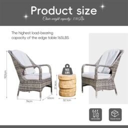 Direct Wicker 3-Piece Outdoor Garden Bistro Set, Grey Rattan Chairs with a Beige Concrete Side Table in Natural - Size: 2 Pack - thumbnail 5