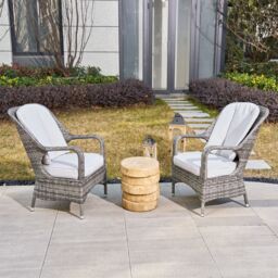 Direct Wicker 3-Piece Outdoor Garden Bistro Set, Grey Rattan Chairs with a Beige Concrete Side Table in Natural - Size: 2 Pack