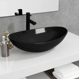 Berkfield Home Modern Basin Tempered Glass 54.5x35x15.5 cm Black - thumbnail 2