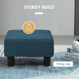 HOMCOM Footstool Ottoman Cube with Plastic Legs in Blue - Size: 40 cm x 30 cm - thumbnail 5