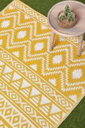 Homescapes Luxury Outdoor Rug Waterproof Reversible for Garden, Yellow Anna Aztec - Size: 120 cm x 180 cm - thumbnail 2