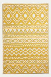 Homescapes Luxury Outdoor Rug Waterproof Reversible for Garden, Yellow Anna Aztec - Size: 120 cm x 180 cm