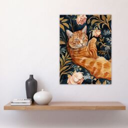 "Artery8 Cat Lover Moggie Pet in Rose Garden Watercolour Wall Art Print in Dark Blue - Size: W12"" x H16""" - thumbnail 4