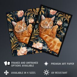 "Artery8 Cat Lover Moggie Pet in Rose Garden Watercolour Wall Art Print in Dark Blue - Size: W12"" x H16""" - thumbnail 2
