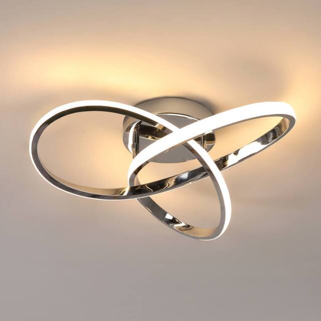 Pheashine Chrome Twisted Loop LED Ceiling Light, 38W 3000K Warm White, 40cm in Silver - image 1
