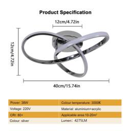 Pheashine Chrome Twisted Loop LED Ceiling Light, 38W 3000K Warm White, 40cm in Silver - thumbnail 3