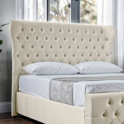 UK Bed Furniture Isabella Ottoman Gas Lift Upholstered Bed with 48 Inch Wing Headboard in Cream - Size: Double - thumbnail 3