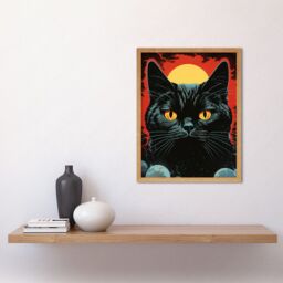 Artery8 Wall Art Print In the Shadow of the Celestial Black Cat Vintage Pulp Art Sci-Fi Cover Artwork Red Yellow Blue Solar Eclipse Art Framed - thumbnail 2